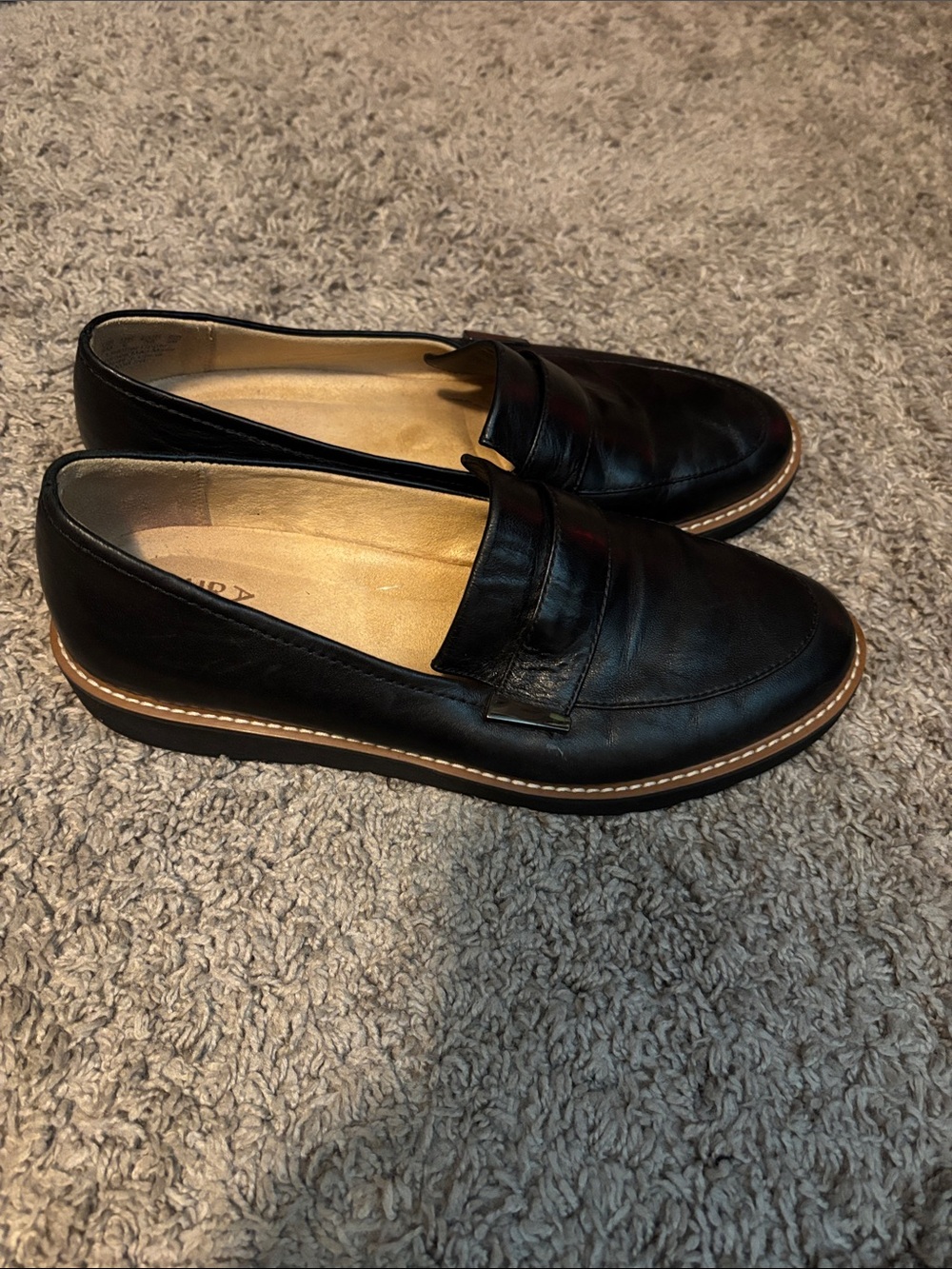 Naturalizer Black Leather Loafers with Tan Accent - Picture 3 of 8